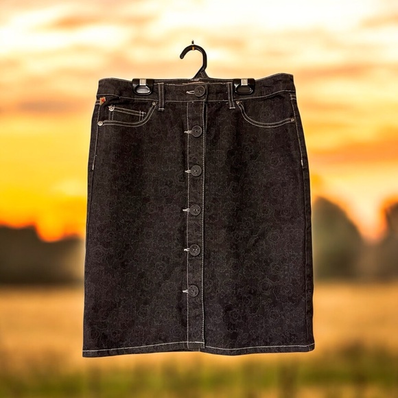 XOXO Premium Denim Skirt w/Subtle Floral Print - Picture 4 of 16